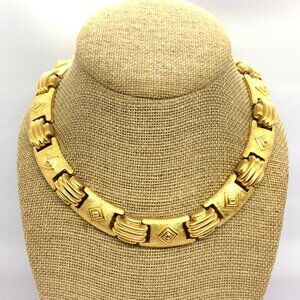 VINTAGE ALFRED SUNG Necklace Gold Tone Etruscan Revival Panel Collar Bold